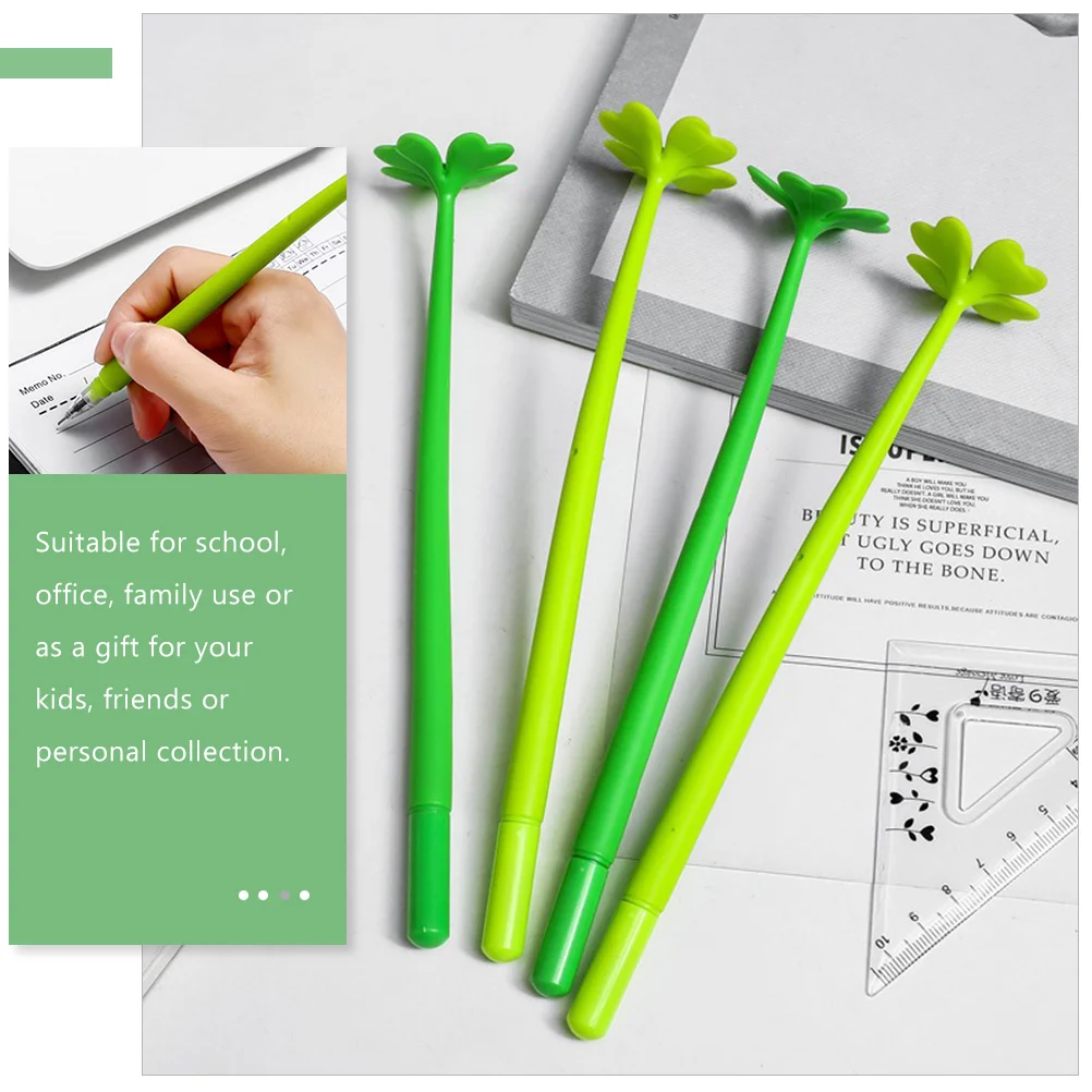 10 Pcs Pen Gift Four-leaf Shape Ink Gel Cactus The Flowers Cartoon Writing Pens 05mm Soft Rubber Clovers Miss