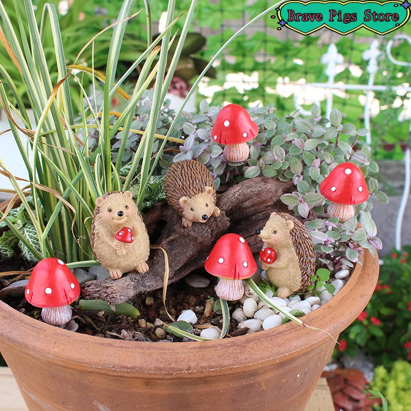 

7 шт. аксессуары для сказочного дикого сада, мини-ежики и статуя грибов, микропейзаж, горшки для растений, бонсай, ремесленный декор