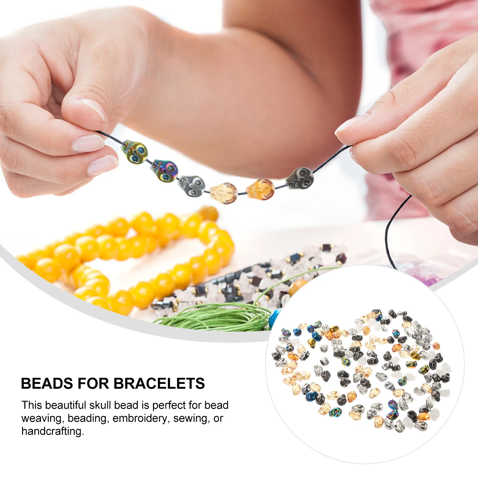 

140Pcs Skull Beads Glass Lightweight Smooth Surface for Necklace Bracelet Making Jewelry Accessories DIY Craft Beads