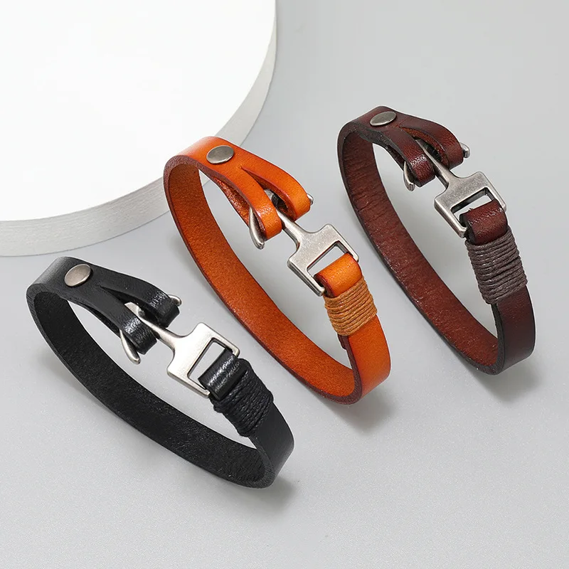 Punk Cowhide Leather Bracelets Bangles Fashion Anchor Bracelet Men Hot-selling Original Ocean Style Accessories Jewelry Gift