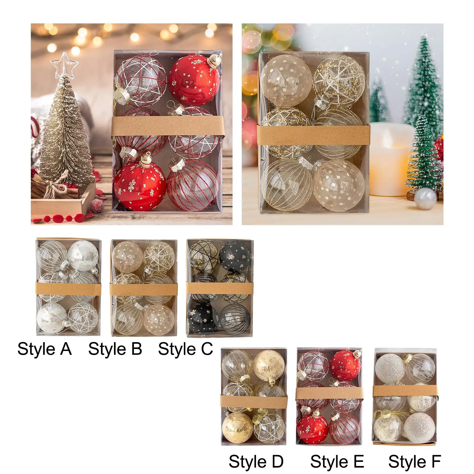 Juego de 6 adornos de bolas de Navidad, decoraciones para árboles de Navidad, artesanías colgantes reutilizables, adornos navideños DIY para el patio del aniversario del hogar