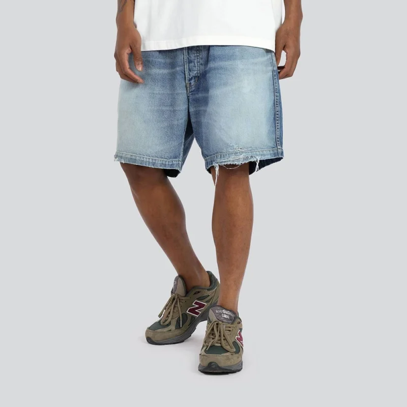 

Men's Light Blue Casual Denim Shorts Wide Leg Distressed Daily Summer Streetwear Shorts