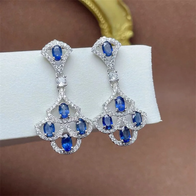 Natural Sri Lankan Sapphire S925 Silver Earrings for Women Gorgous with Certificate