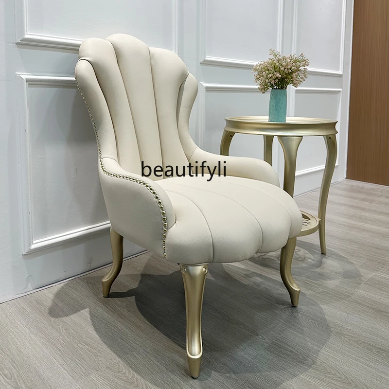 French light luxury solid wood sofa chair living room, balcony leisure tiger chair fabric American single chair