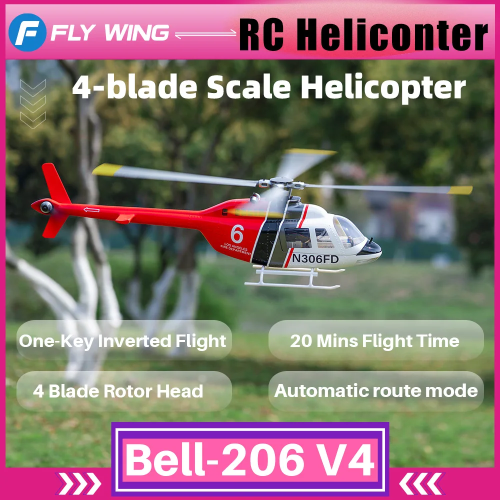 

FLYWING Bell206 V4 Четырехлопастной RTF Радиоуправляемый вертолет для взрослых Стабильный ховерт и GPS-позиционирование 1:16 10CH Большой масштабный самолет