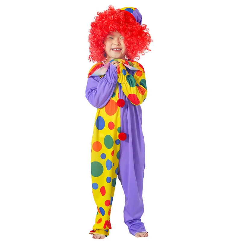

【Halloween New Arrival】Children's Clown Costume Cosplay Suit Polka Dot Clown Costume Circus Stage Role Play
