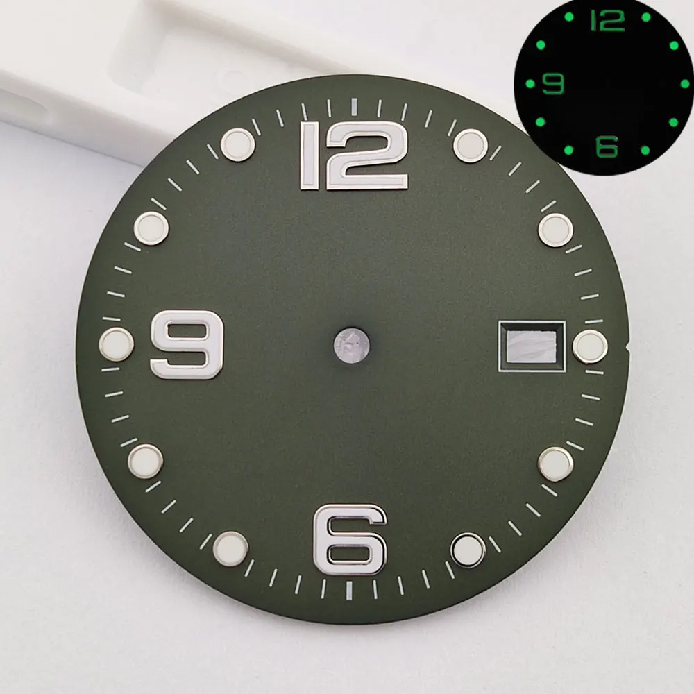 Cadran de montre NH35 32.5mm, cadran bleu/noir/vert c3, veilleuse verte, cadran stérile adapté au mouvement NH35, accessoires de montre
