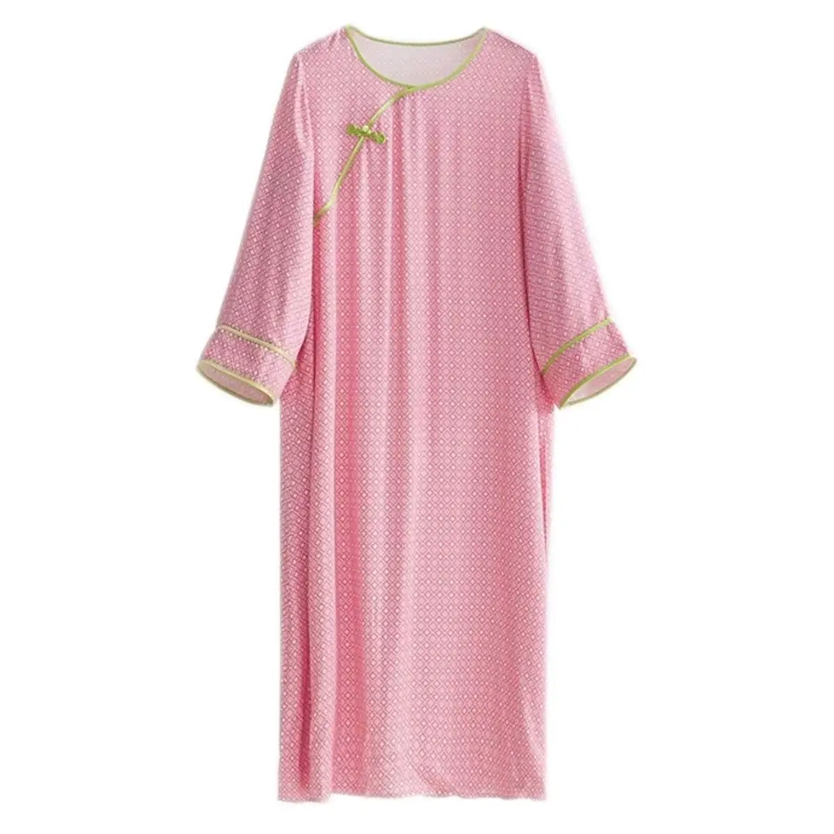 Plus-size Vintage Plaid Pajamas Spring And Autumn Chinese Plate Buckle Skin Friendly Comfortable Casual Temperament Nightgown - Image 6