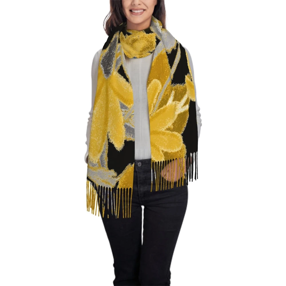

Oversize Scarf for Women Universe Yellow and Balck Daisy Print Scarf Tassel Scarves Fall Winter Shawl Wraps