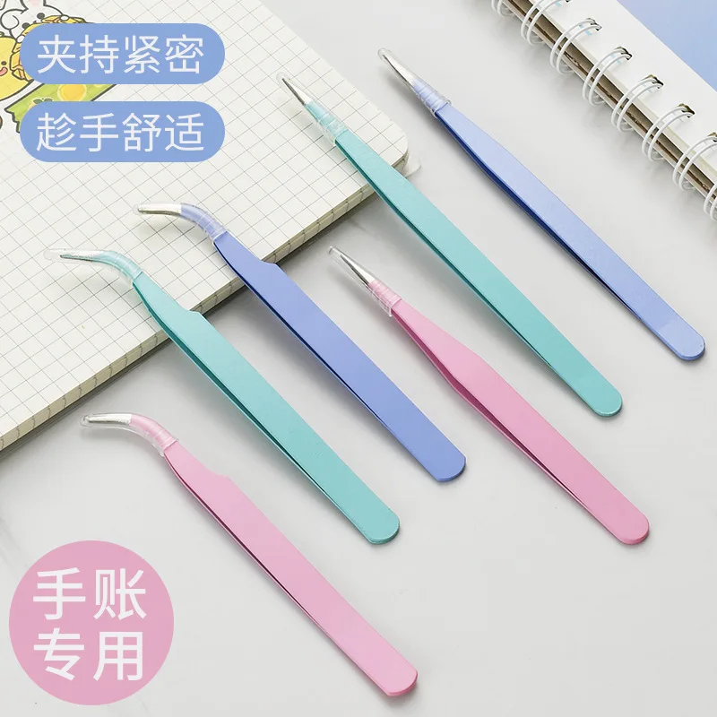 1/2pcs Set Macarons Tweezers for DIY Scrapbooking Paper Tape Nail Clip Stickers Straight Elbow Stainless Steel Tweezer Nail Tool