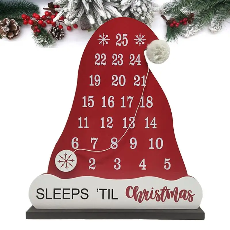 

wooden Christmas Countdown Calendar desktop ornament Cute red christmas hat shape with magnetic hat festival decoration holiday