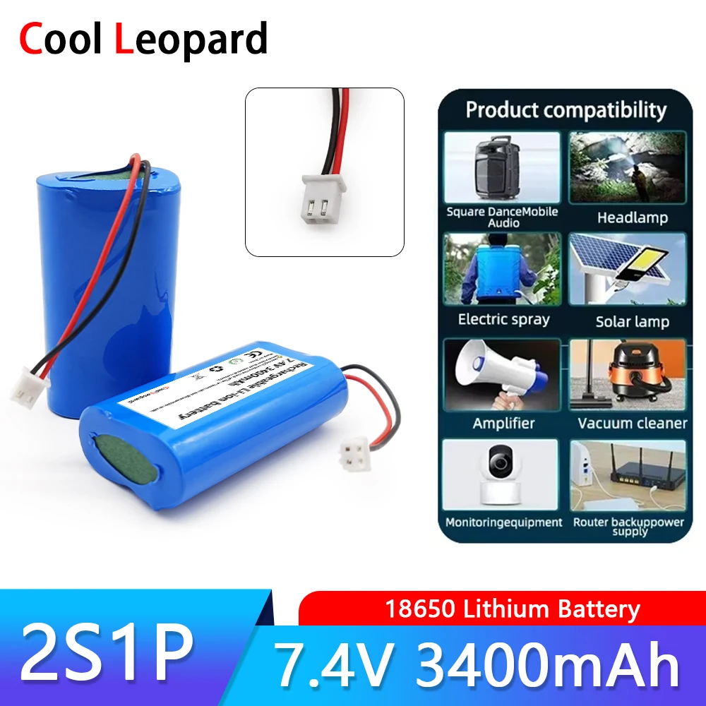 

New 2S1P 18650 7.4V 3400mAh Rechargeable Lithium-ion Battery for Various Electric Toy Drone Replacement Li-ion Batteries