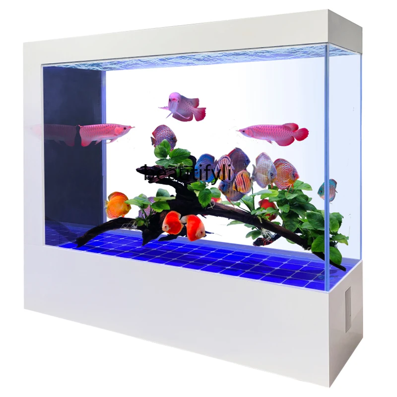 

Super White Glass Fish Tank Living Room Ecological Change Water Light Luxury Large Floor Fish Globe Screen