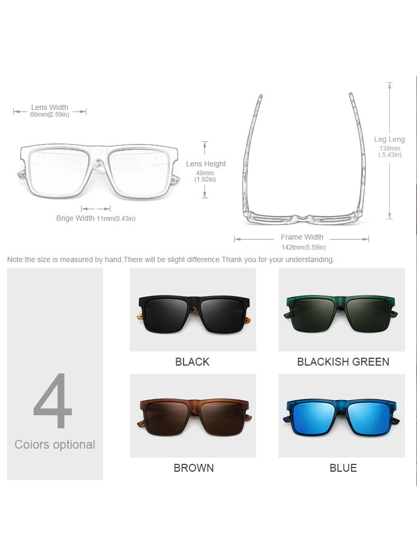 Quadratische Herren-Sonnenbrille mit natürlichem Holzimitatrahmen, polarisiertem UV-Schutz, spezielle Brille für den Außenbereich – Detail 1