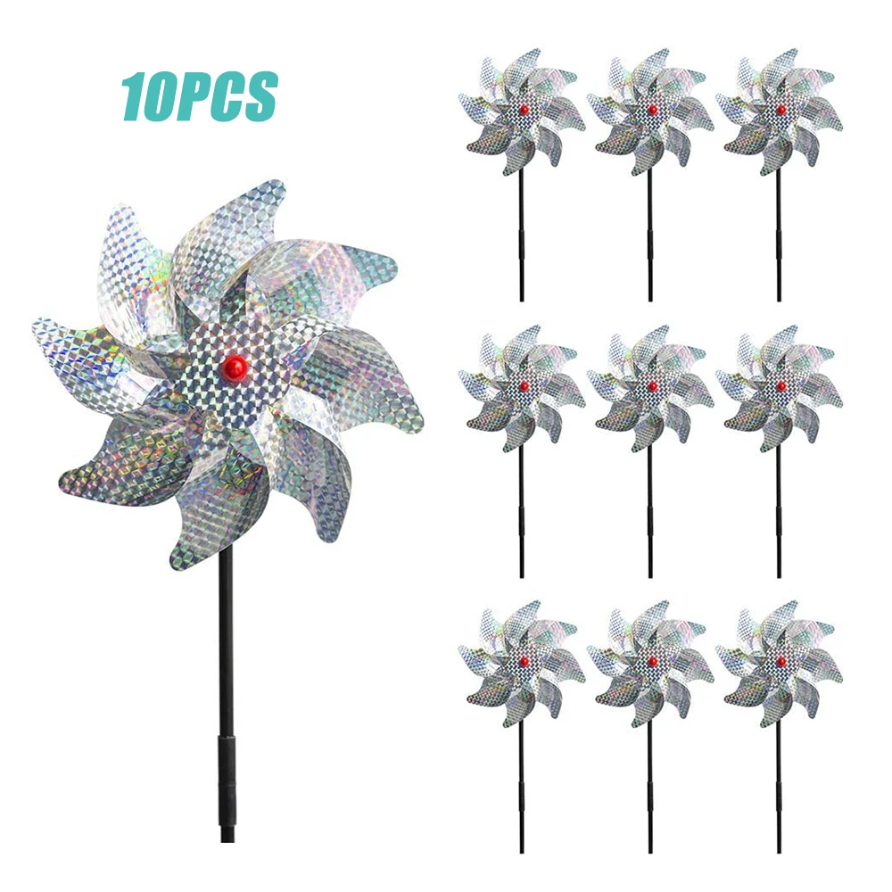 

10Pcs Bird Repellent Pinwheel Reflective Sparkly Pin Wheels Protect Garden Plant Flower Bird Rpellent Windmill Garden