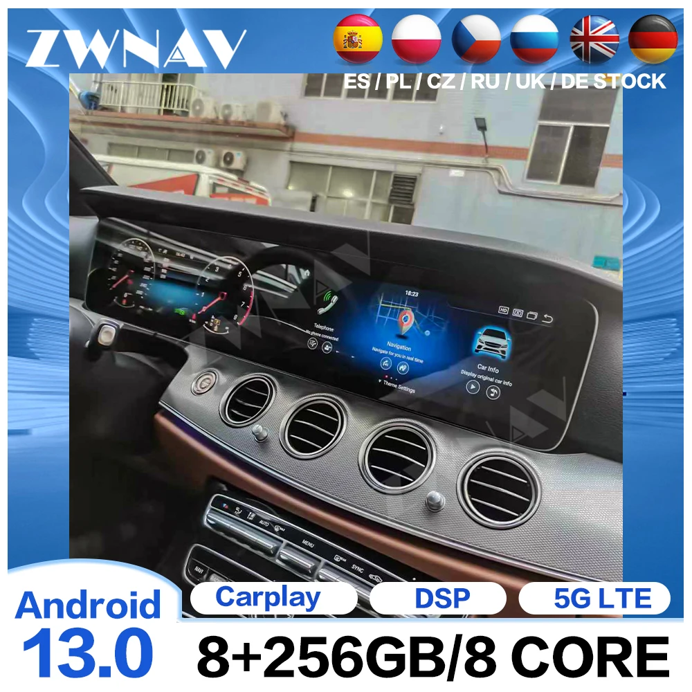 Carplay For Mercedes Benz E-Class W213 2017 2018 2019 GPS Navi 12.3 Inch Car Radio Carplay Multimedia Head Unit Dual Screen Auto