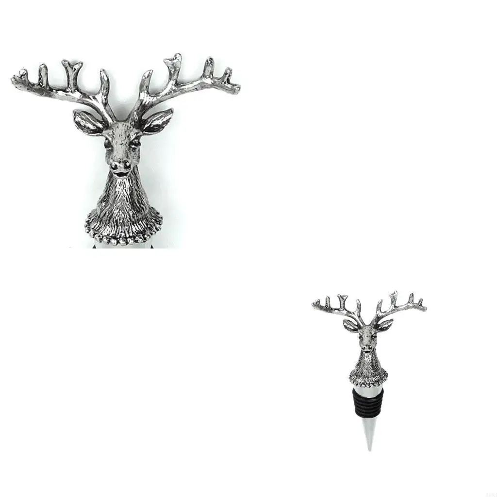 F19B Deer for Head Shaped Christmas Wine Stopper Wine Bottle Stoppers Metal Material
