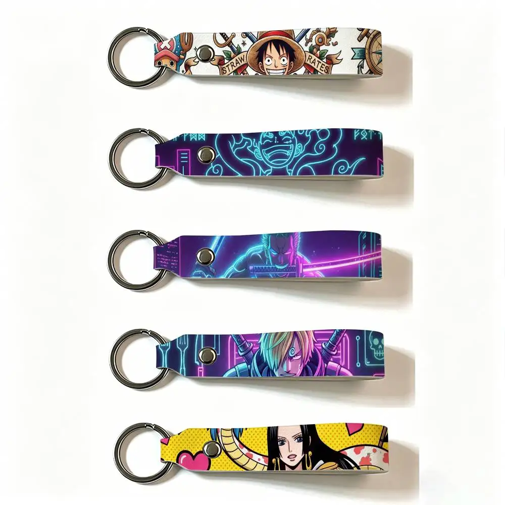 MOTORCYCLE ANIME ONE PIECE LUFFY PU Leather Keychain Minimalist Key Holder Durable Key Organizer Car Keys Bag Accessories