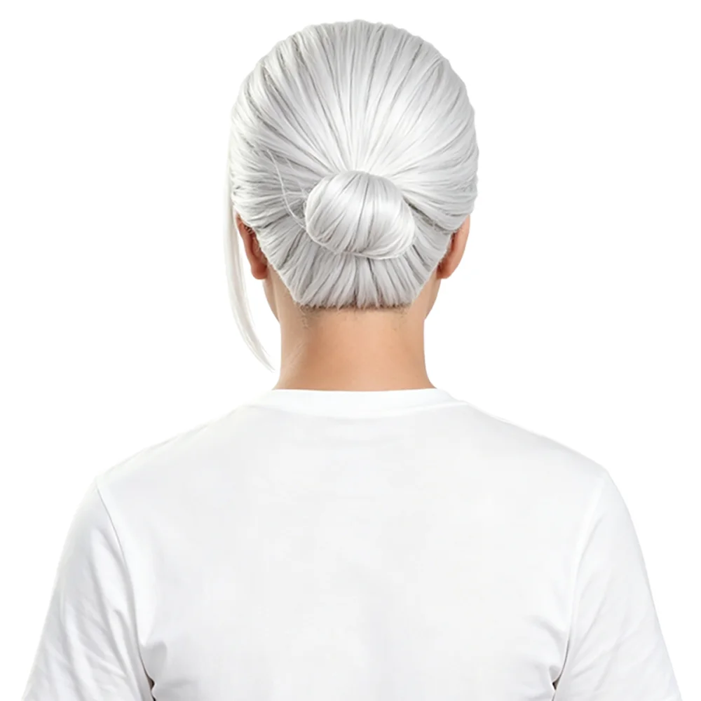 Taro Sakamoto Silver White Bun Wig Slicked Back Heat Resistant Synthetic Hair Easy to Style Unisex For Cosplay Party Daily Wear