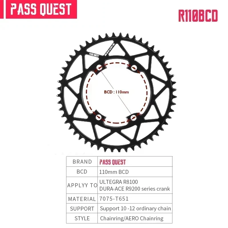 

PASS QUEST 110BCD Narrow - Wide Chainring: Ideal Compatibility with UT R8100/R9200 on Road and Folding AERO Bicycles