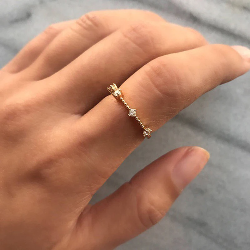ZHOUYANG Delicate Dainty Rings For Women Fresh 4 Mini Cubic Zircon Light Yellow Rose Gold Color Thin Ring Fashion Jewelry KAR306