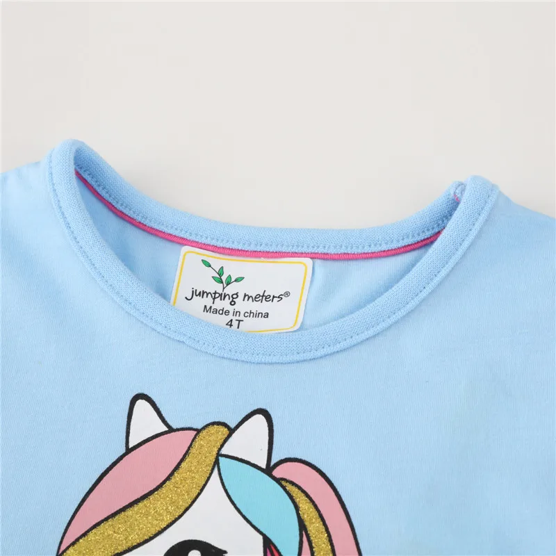 Jumping Meters Unicorn Blue Girls Princess Dresses Summer Baby Clothes Party Birthday Clothing Toddler Kids Frocks Dresses