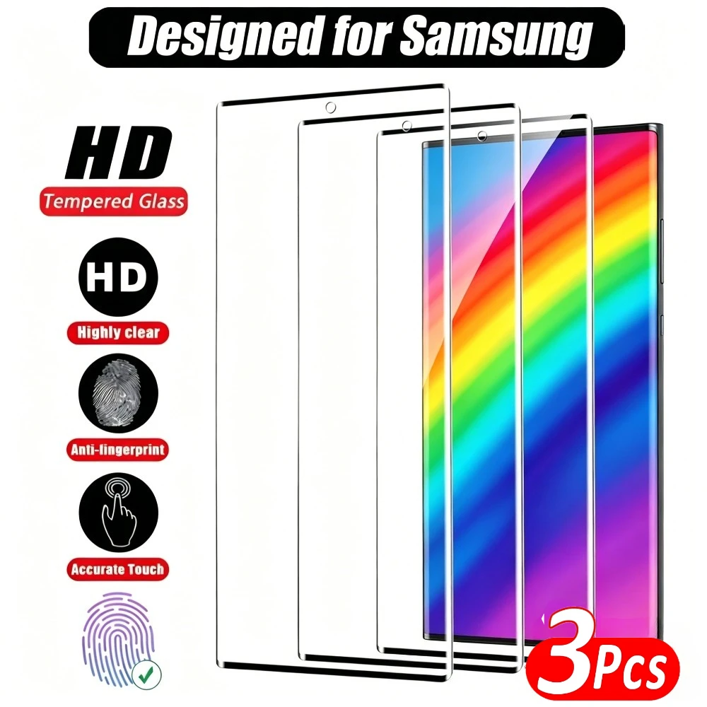 

3Pcs Tempered Glass Full Coverage for Samsung Galaxy S26 S25 S24 Ultra S23 S22 S21 Plus S25 S24 FE Anti-Shatter Screen Protector