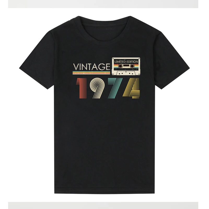 Cassette Vintage 1974 50th 50 Years Old Birthday Party Women T Shirts Limited Edition Retro Graphic Tee Cotton Classic T-shirts