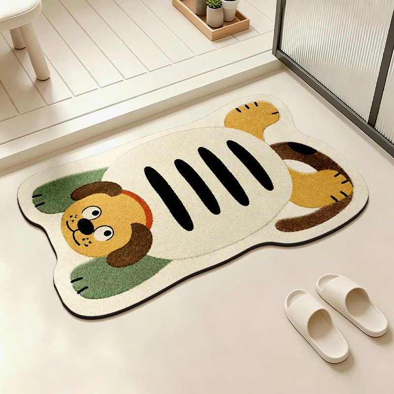 VIKAMA Cartoon Dog Shaped Rug Non Slip Soft Cute Puppy Belly Up Pattern Floor Mat Animal Lover Kids Room Bedroom Bedside Home
