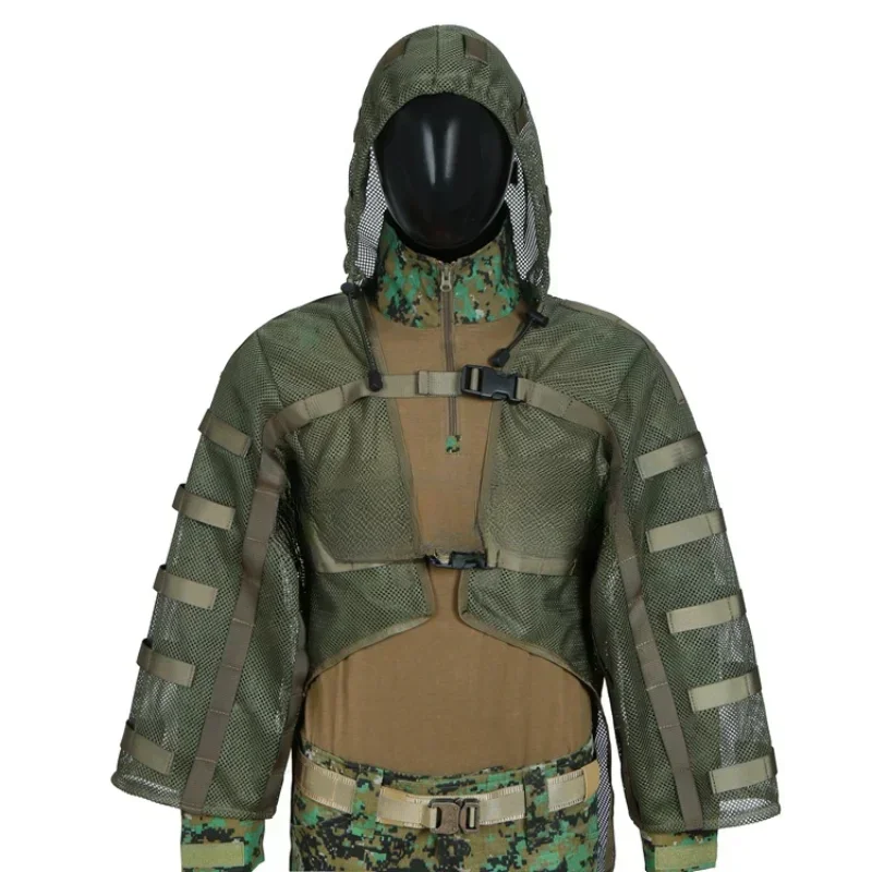 Wear-resistant nylon mesh tactical camouflage suit, Geely suit with 3L water bag pocket on the back