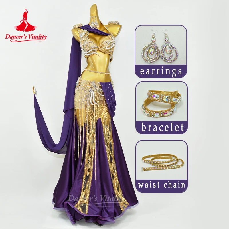 Belly Dance Set Diamond Bra Flutter Sleeves Fishtail Skirt Performance Suit High-End Custom Adult Child Competition Clothes