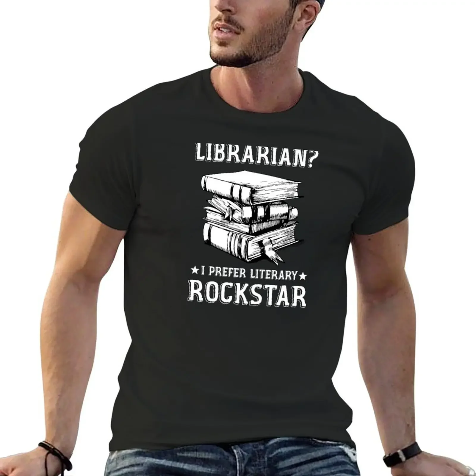 Librarian I Prefer Literary Rockstar (white) T-shirt hippie clothes for a boy sublime anime t shirts men