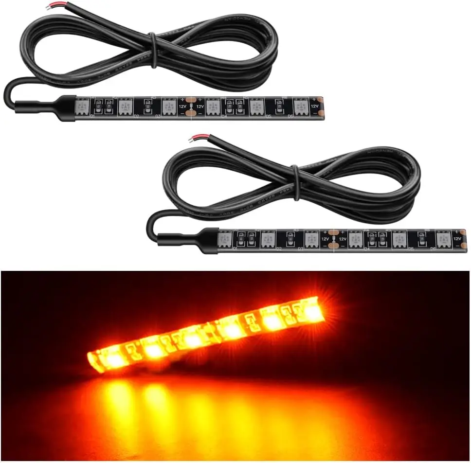 Nilight 2PCS 6-5050-SMD Waterproof Flexible Turn Signal Backup License Plate Universal Amber Lights Strip Universal for Motorcycle ATV UTV