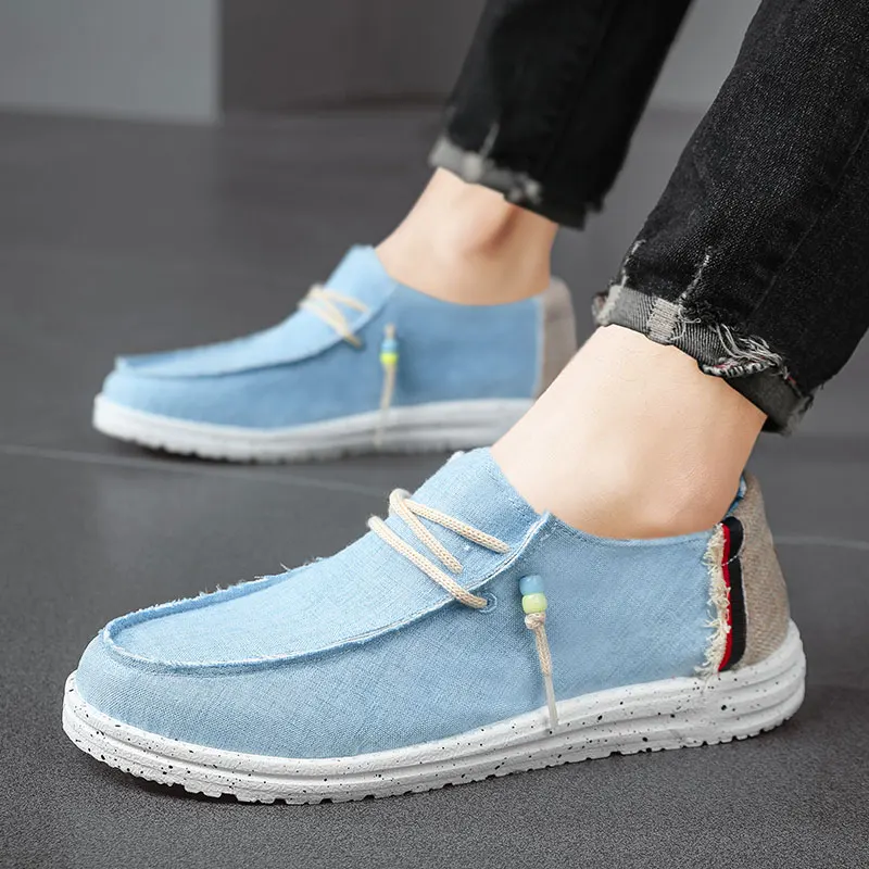 Spring Summer Blue Men\'s Casual Boat Shoes Lightweight Slip-on Driving Shoes Men Low-cut Breathable Canvas Men Shoes Loafers