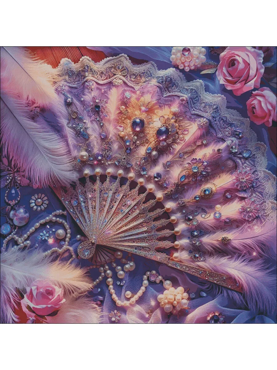 [Metallic Thread][KZ-ZZ4930-Neon clothes purple feather fan] 11CT 14CT 16CT DIY Stamped Cross Stitch Kit with Printed Canvas and