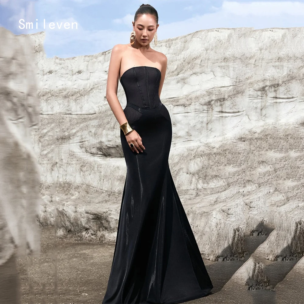 Smileven Luxury Black Mermaid Prom Dress Strapless Corset Party Gowns Illusion Sleeveless Occassion Dress Customized 2026