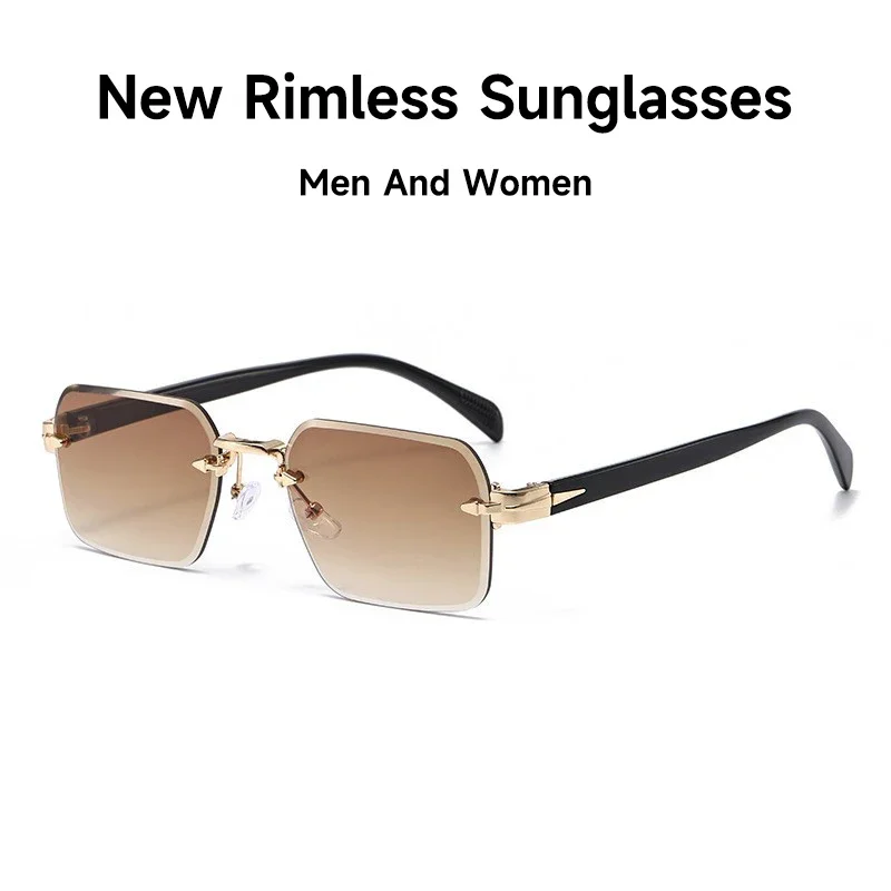 New Rimless Sunglasses Men Women Brand Designer Eyewear Retro Rectangle Sun Glasses Fashion Oculos