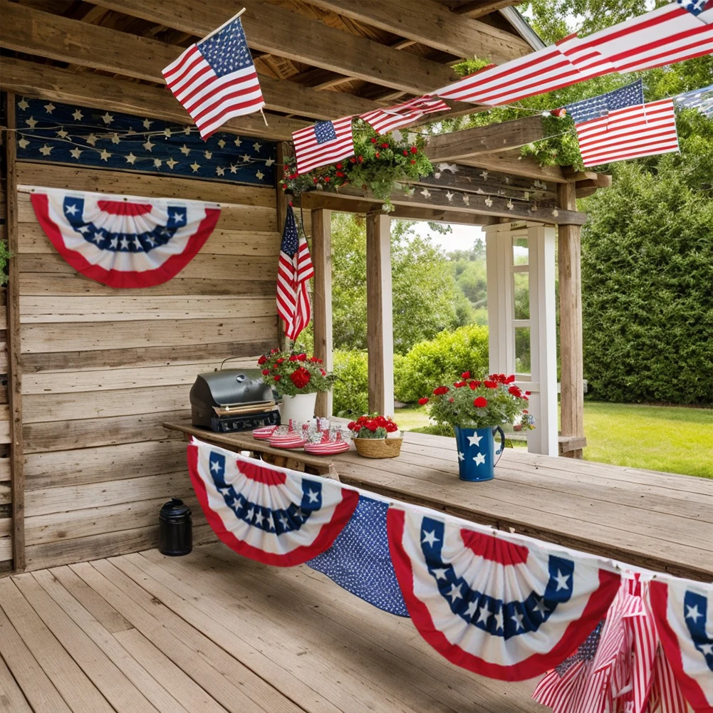 USA Flags Pleated Fan Flag Patriotic Bunting 45x90cm/90x180cm Red White And Blue Buntings Decoration Fourth July Outdoor Decor