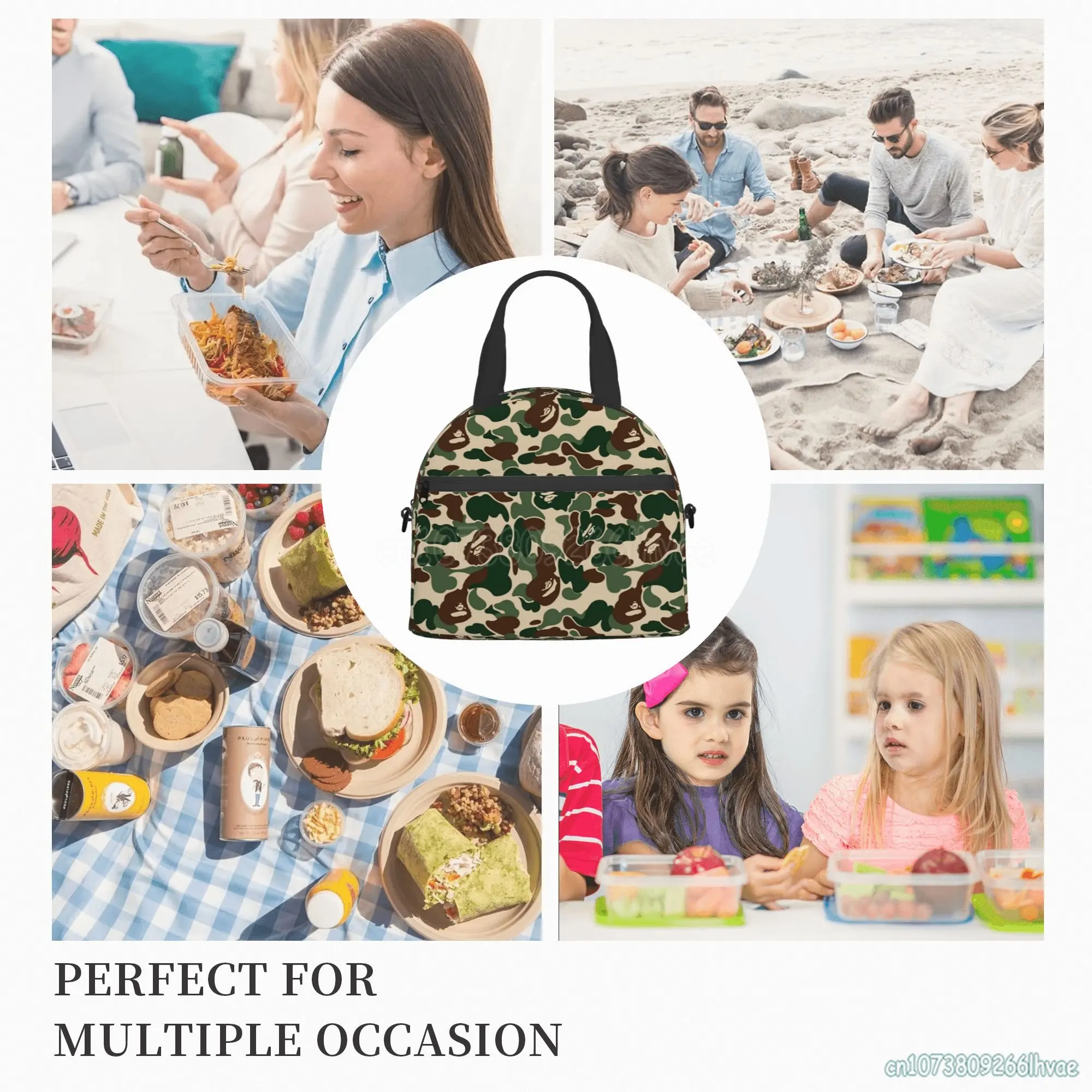 Camo Print Thermal Lunch Bag Men Women Warm Cooler Insulated Lunch Boxes Bento Tote for Adults Kids Office School Picnic Travel