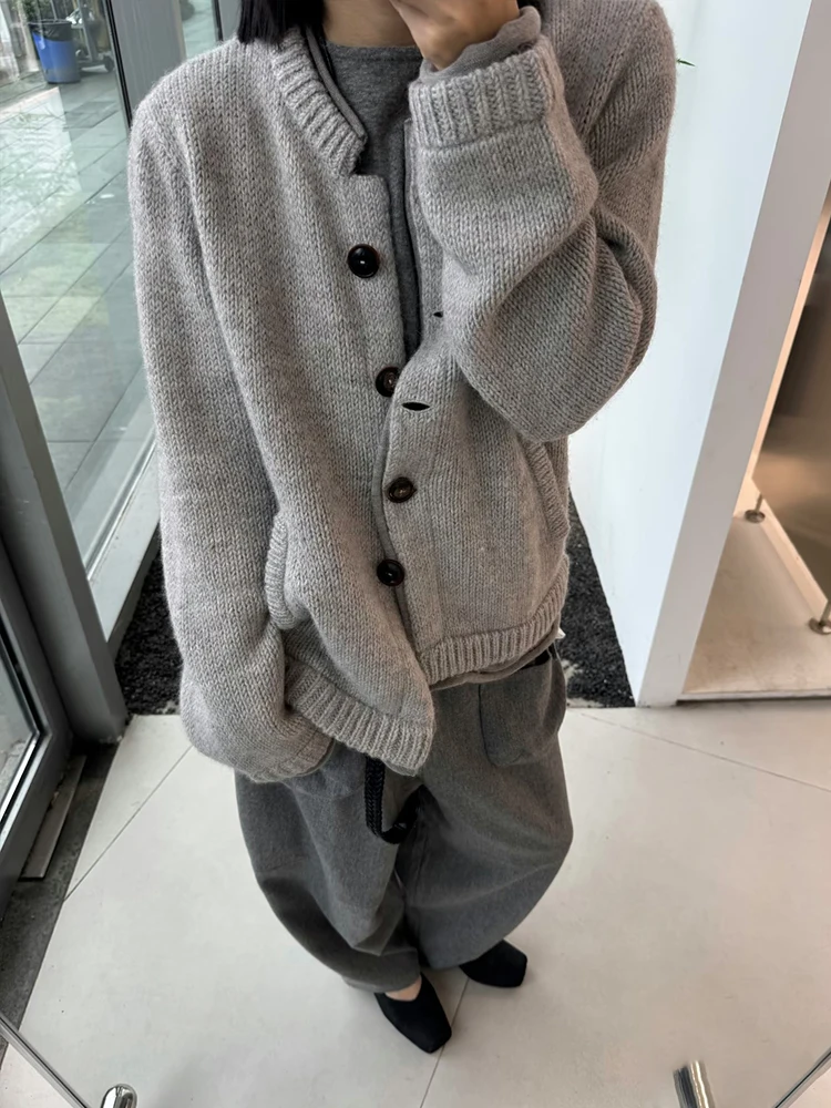 سترة نسائية فضفاضة محبوكة مفتوحة بسيطة Sle طويلة Sve الصوفية الأعلى وهمية قطعتين لفة تصميم ملابس يومية #3