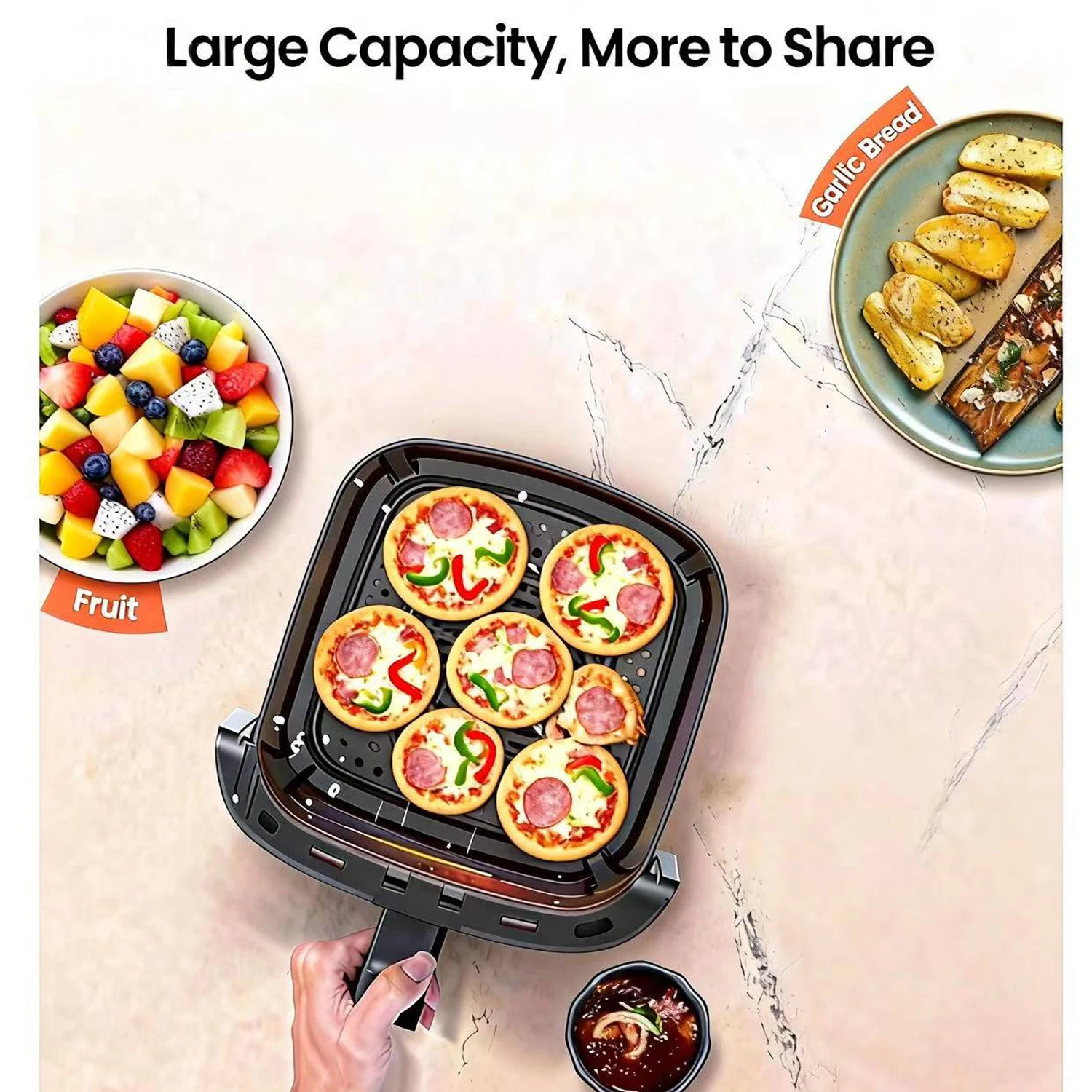 5.28 Qt Air Fryer Oven, Nonstick Cooker with Recipes, Oil Free, Electric Hot Air Fryer, Black view 5
