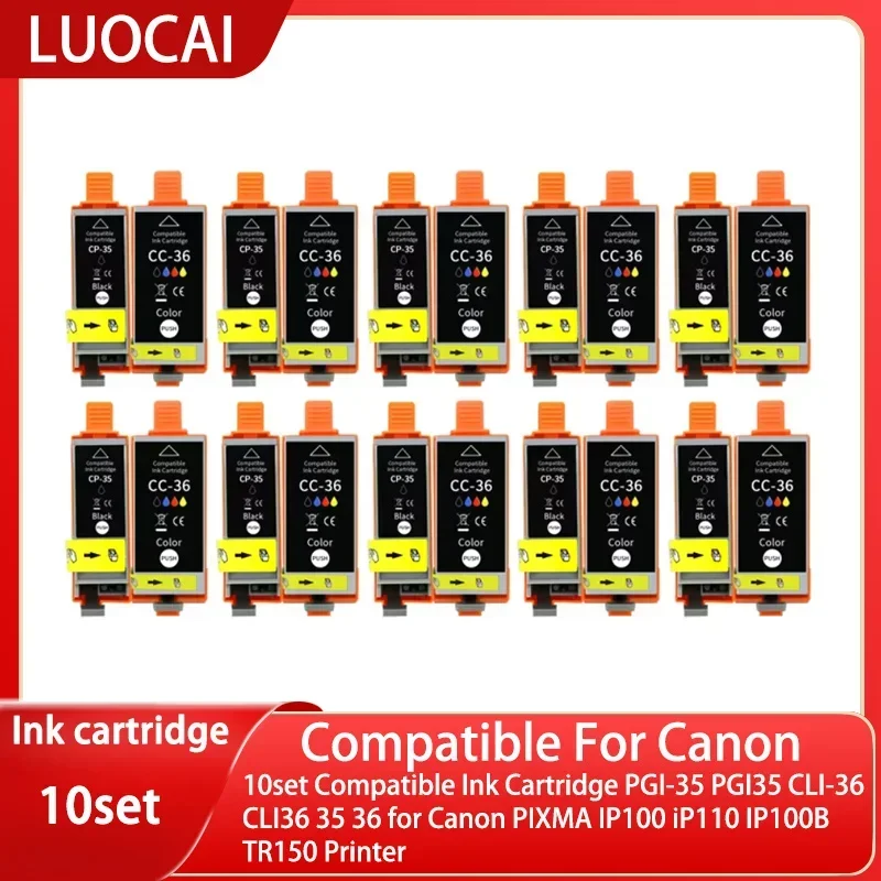 10set Compatible Cartouche D'encre PGI-35 PGI35 CLI-36 CLI36 35 36 pour IL PIXMA IP100 iP110 IP100B TR150 Imprimante