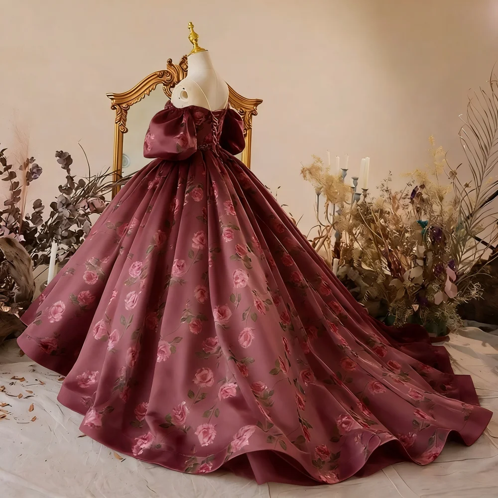 

Children Dresses for Wedding Flower Girl Floral Long Dress Vintage Party Formal KidsBridesmade Prom Clothes Evening Ball Gown