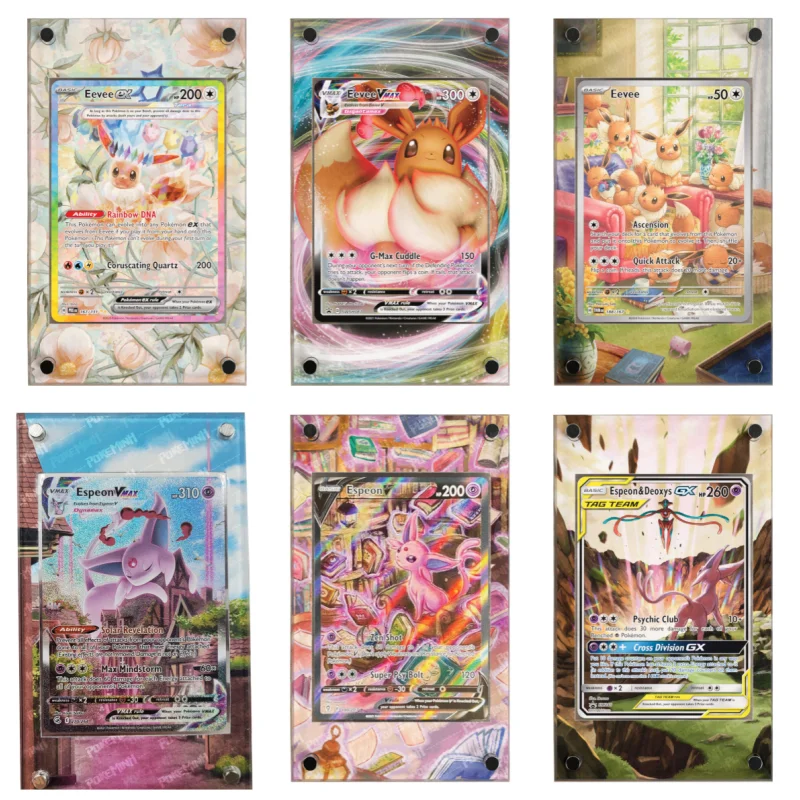 Expositor de acrílico para tarjetas PSA: Eevee, Espeon-Deoxys, Ancient-Mew, Umbreon, Espeon (sin incluir tarjetas de colección)