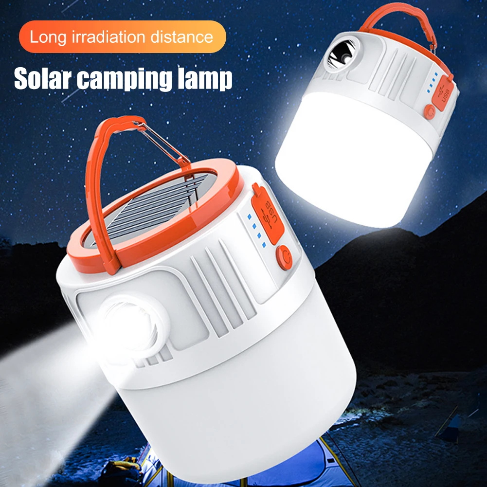 Solar Camping Light Power Bank USB Rechargeable Bulb 6 Gears Remote Control Tent Lamp Portable Lanterns Emergency Lights Outdoor