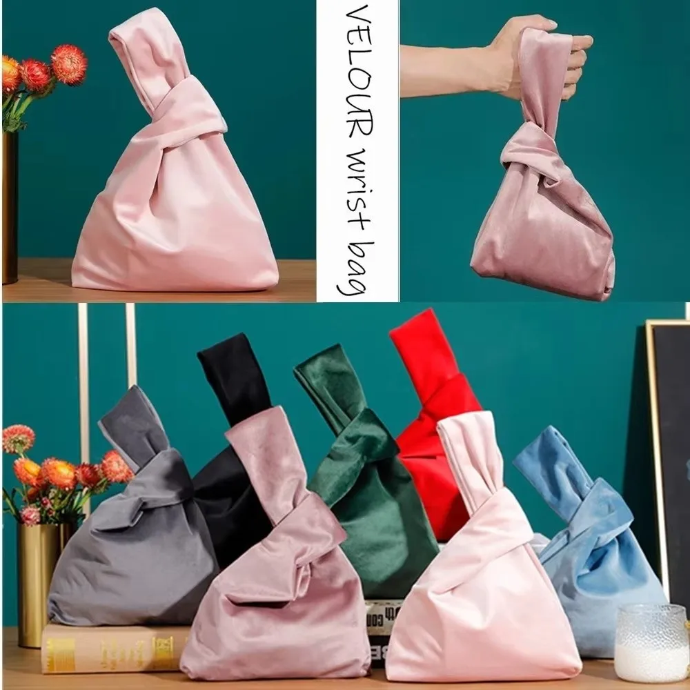 New Lightweight Velvet Wristlet Bag Knot Chic Storage Pouch Women's Crossbody Purse Hand-held Handbag Storage Bag