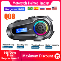 Q08 Motorcycle Helmet Bluetooth Headset EQ Sound Effect HD LCD Display IPX6 Waterproof Stereo FM Radio Stable Signal Headphone