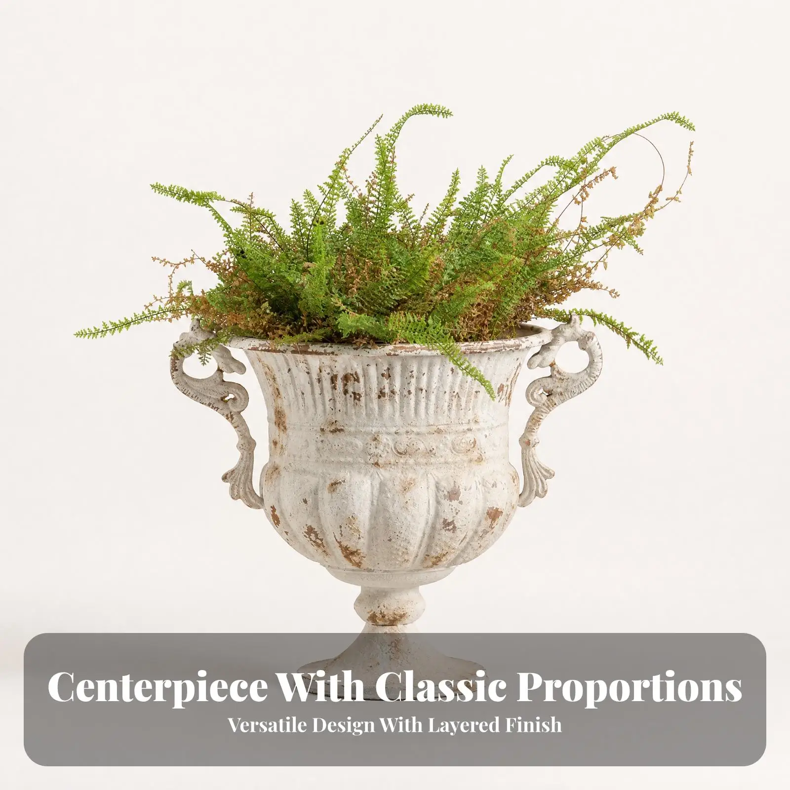 European Style Iron Planter Urn Flower Pot Distressed Finish for Outdoor Garden Decor
