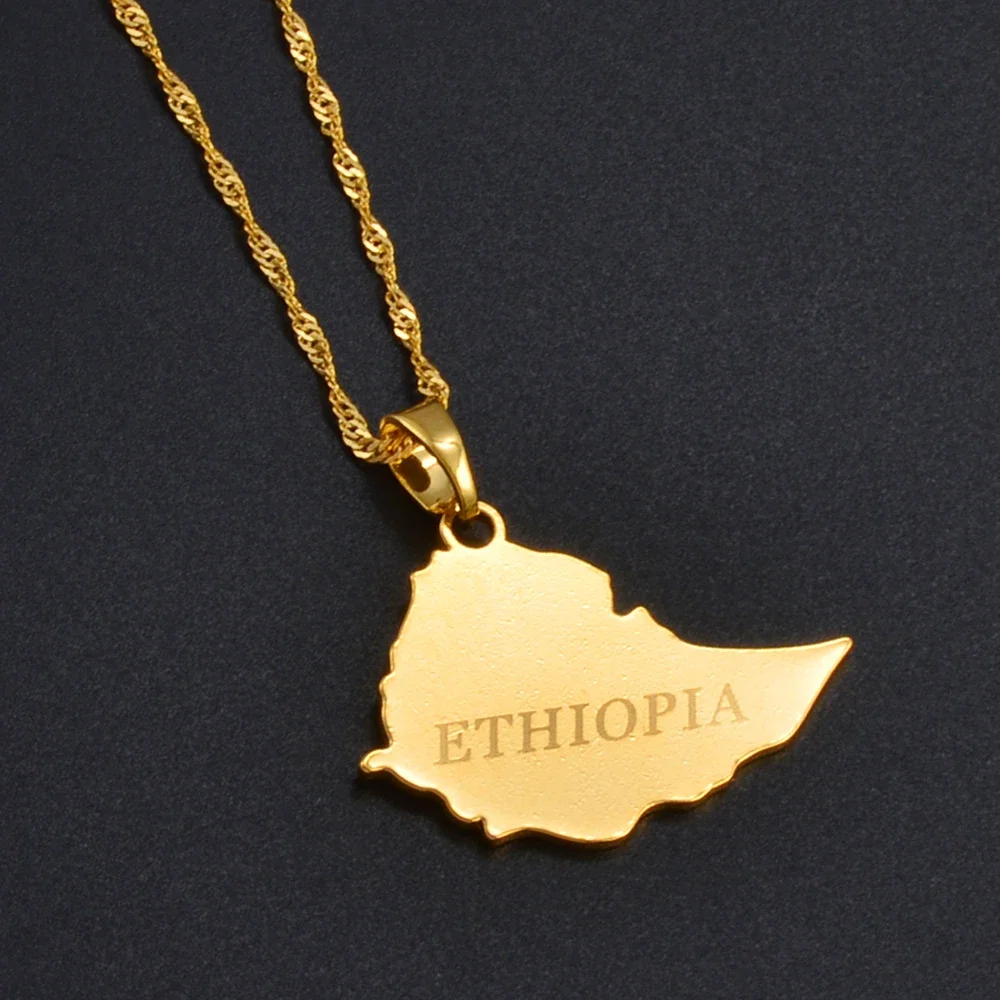 Anniyo Ethiopia Map Pendant Necklaces Gold Color Ethiopian Maps Jewelry Ethnic  @@138916