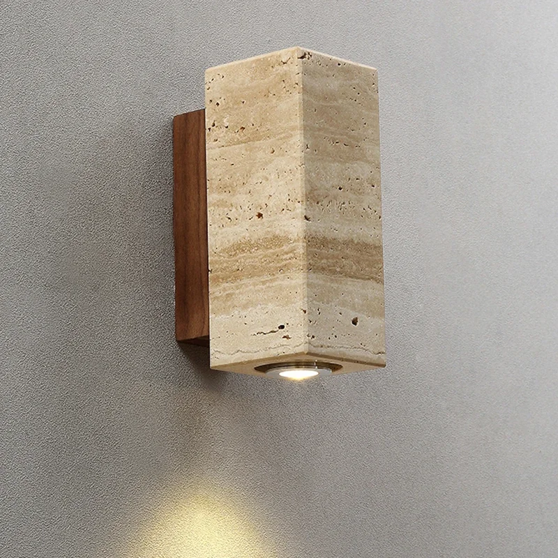 Wabi Sabi-Lámpara de pared de mármol amarillo para decoración del hogar, candelabro Led para mesita de noche, luces para sala de estar, travertino,